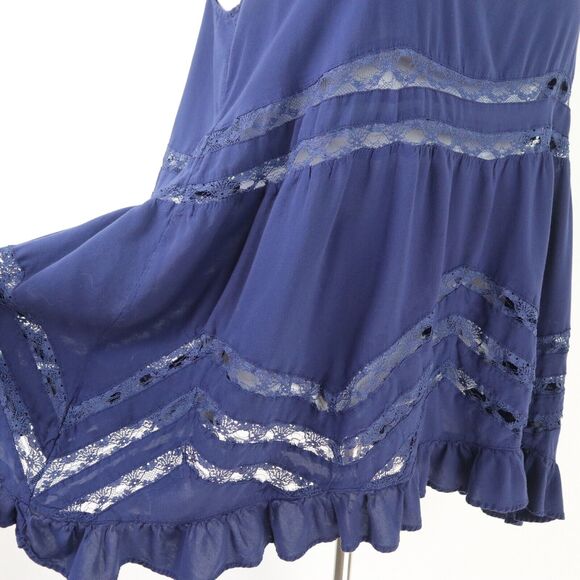 Torrid Size 0 / L Challis Hi Lo Ruffle Tank Top Tunic Navy Blue Lace - Picture 8 of 11
